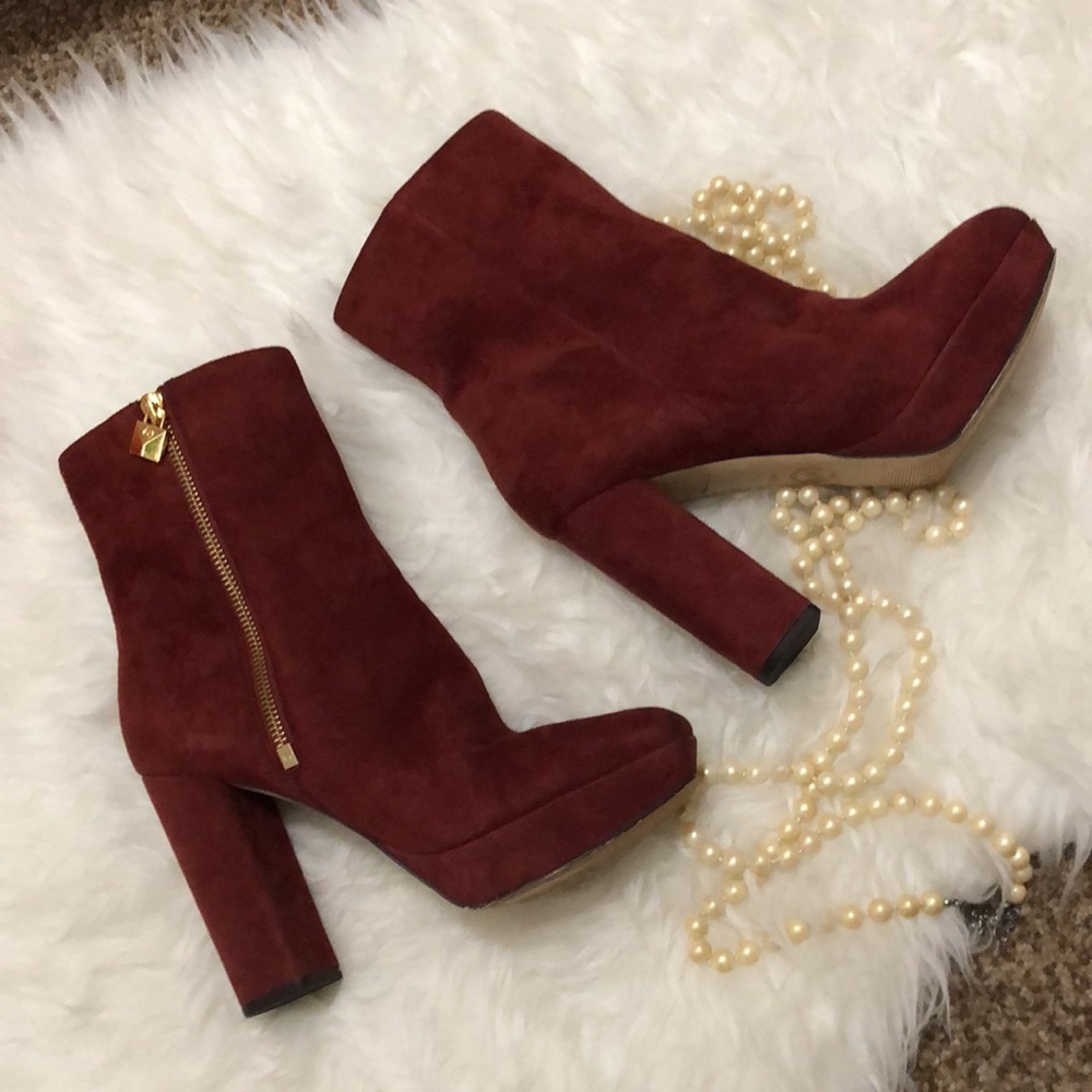 • MICHAEL KORS • Burgundy Suede Platform Ankle Boots • FRENCHIE - Picture 9 of 16